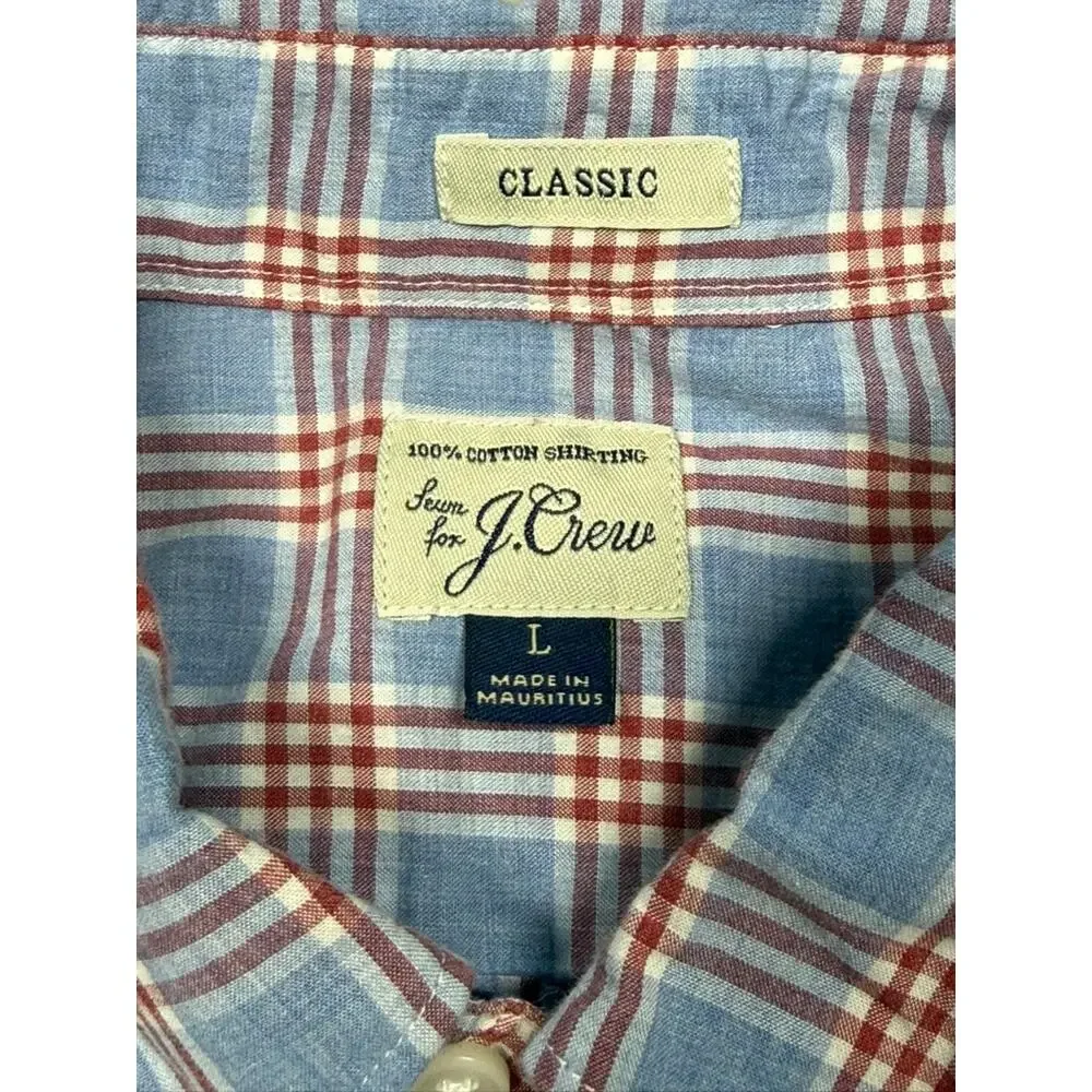 J.Crew Classic 100% Cotton Blue Red Plaid Long Sleeve Button Down Shirt Large
